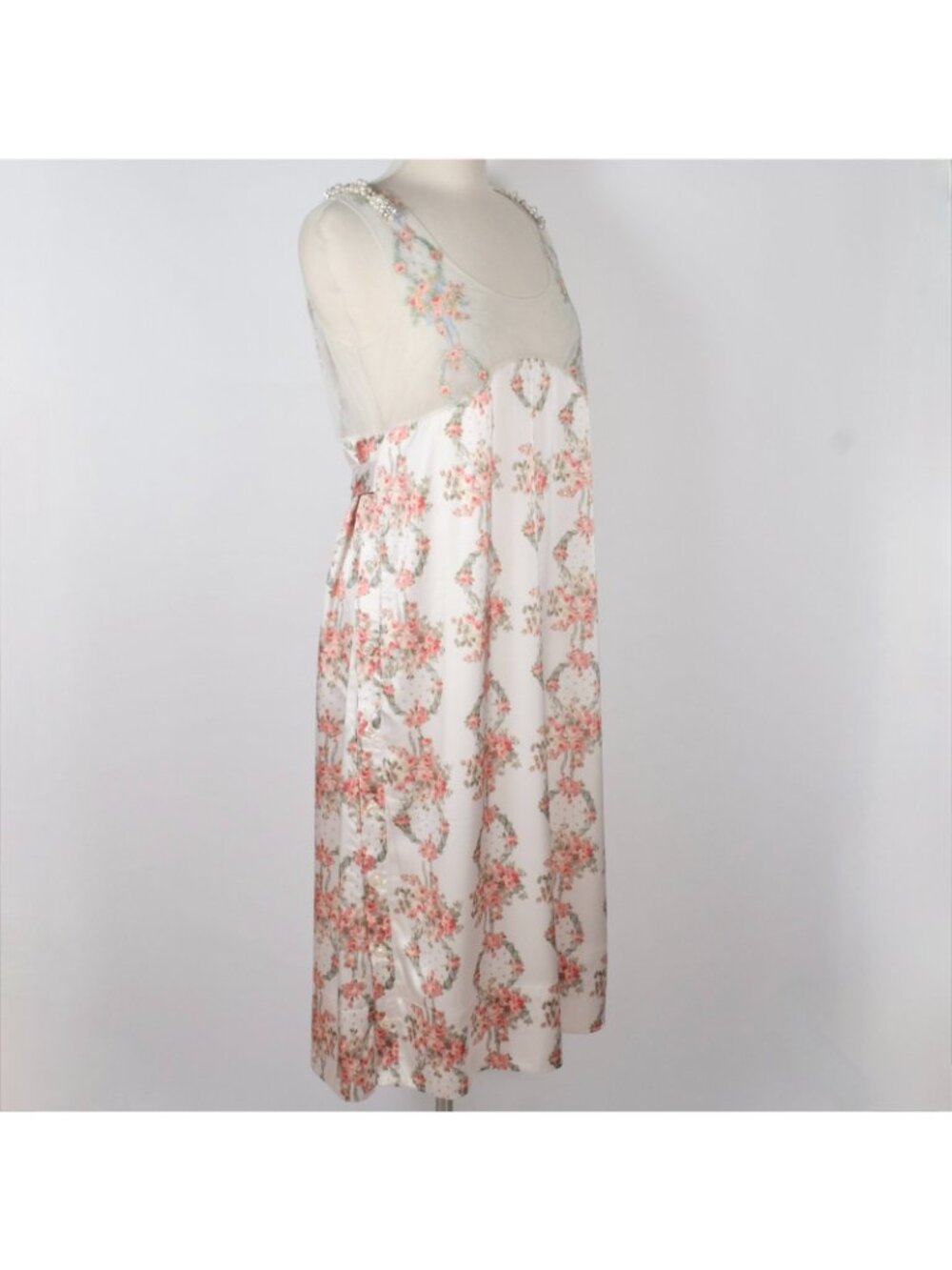 Simone Rocha Midi Dress UK 8 US 4 floral tulle pearl shoulders Sp 2023 $2695